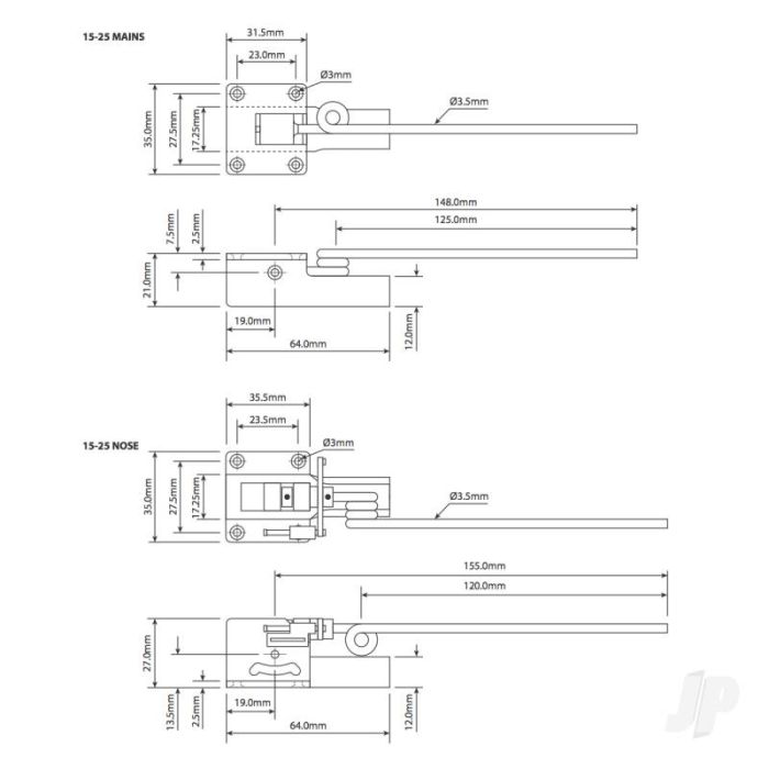 Electronic Retracts 15-25 Size Mains Set with Legs and Axles for 1.8-3.2 Kg Models