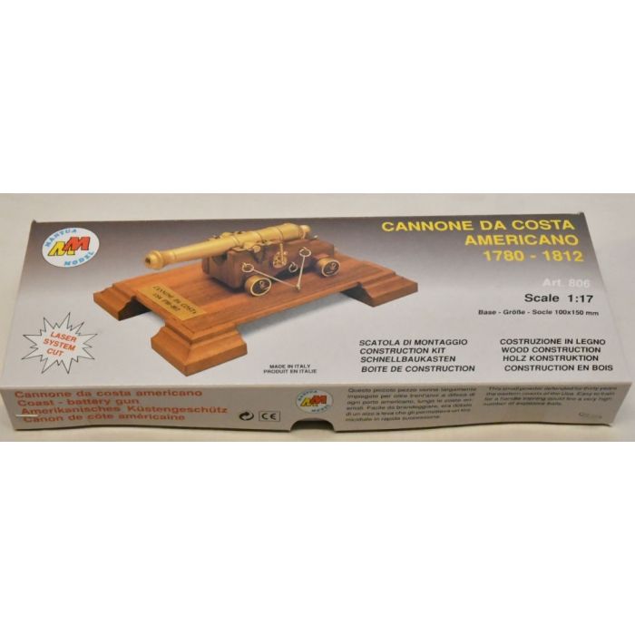 American Coastal Cannon 1780-1812 Mantua Wood Construction Kit 1:17 Scale 100x150mm