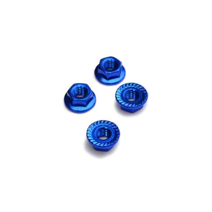 Fastrax Blue Anodised M4 Hexagonal Serrated Aluminium Lock Nuts (4pcs) FTM4BS