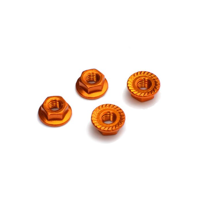Fastrax Gold Anodised M4 Hexagonal Serrated Aluminium Lock Nuts (4pcs) FTM4GS