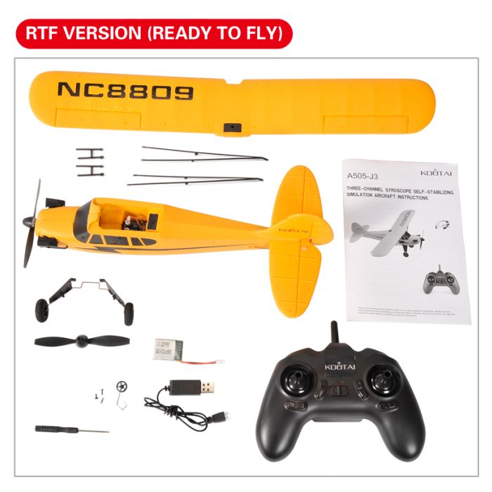 Kootai Piper J3 Cub (505mm) RC Model Plane w/ Gyro EPP RTF - Mode 1