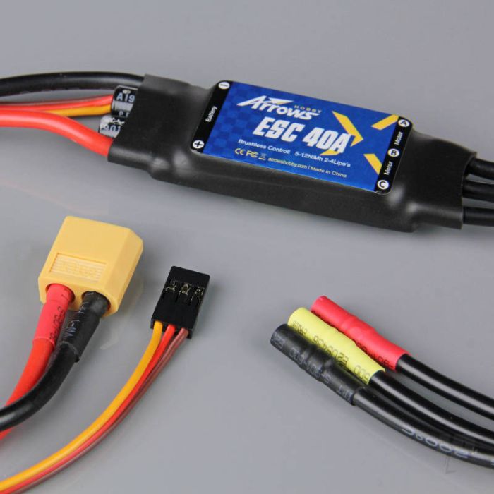 Arrows Hobby 40A ESC (200mm Input Cable) (for P-47, P51,T-28, F8F, F4U) 