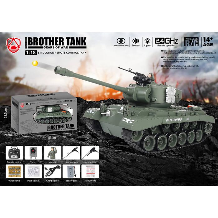 Brother RC Tank 1:18 WW2 US M26 Pershing w/ Lights, Sound & Shoots!