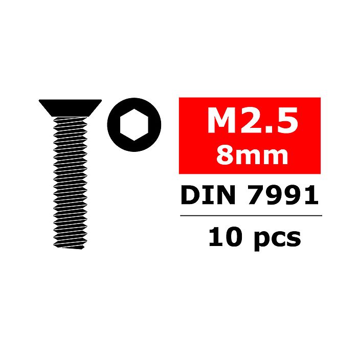 Team Corally Steel Screws M2. 5 X 8mm Hex Flat Head 10 Pcs