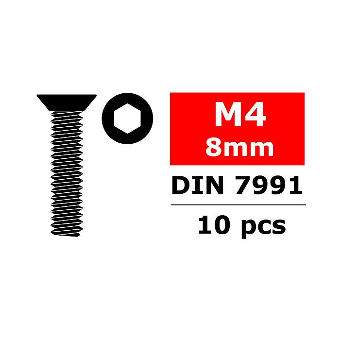Team Corally Steel Screws M4 X 8mm Hex Flat Head 10 Pcs