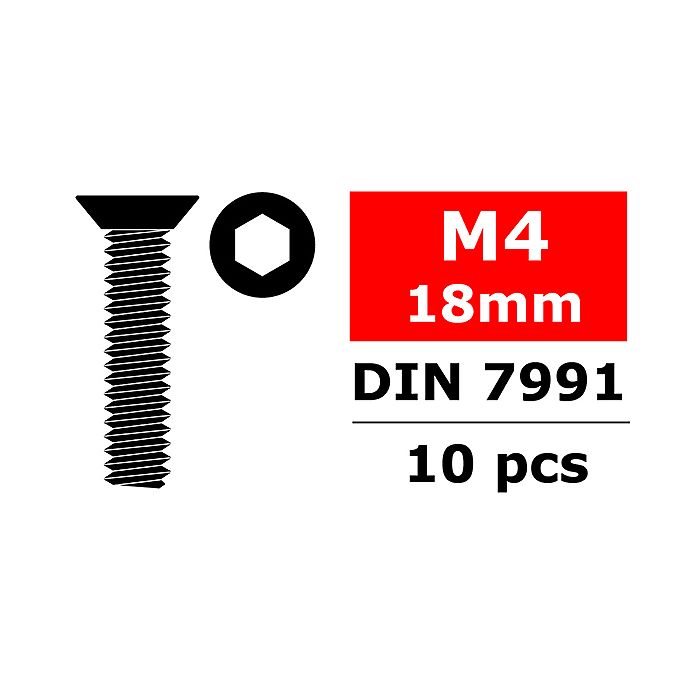 Team Corally Steel Screws M4 X 18mm Hex Flat Head 10 Pcs