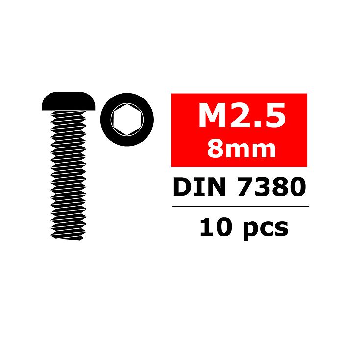 Team Corally Steel Screws M2. 5 X 8mm Hex Button Head 10 P
