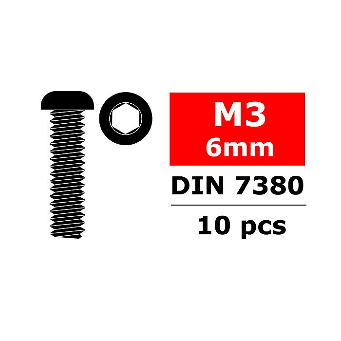 Team Corally Steel Screws M3 X 6mm Hex Button Head 10 Pcs