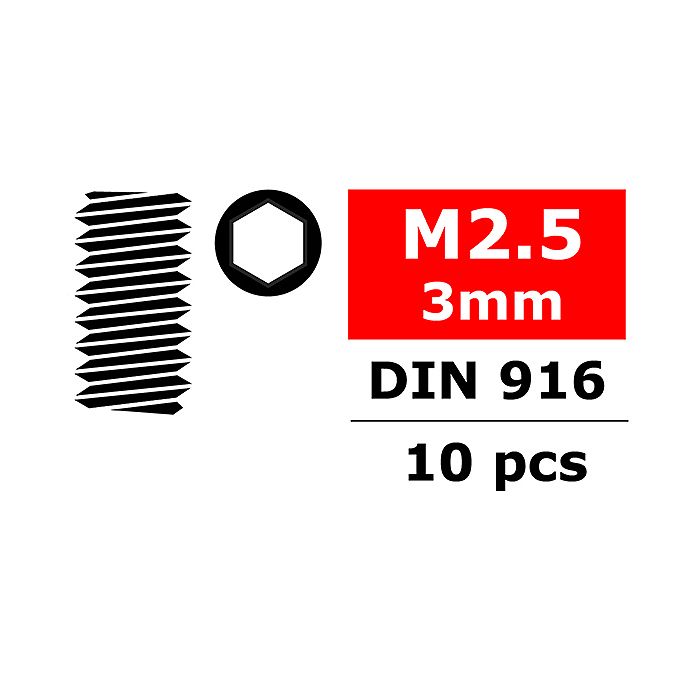Team Corally Steel Set Screws M2.5 X 3mm Hex 10 Pcs