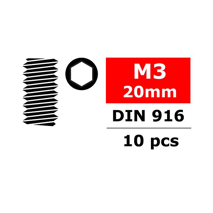 Team Corally Steel Set Screws M3 X 20mm Hex 10 Pcs