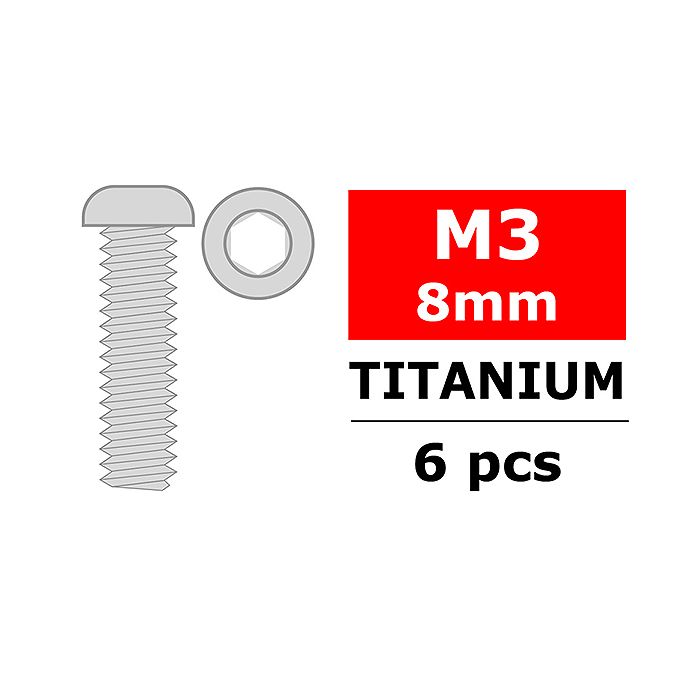 Team Corally Titanium Screws M3 X 8mm Hex Button Head 6 P