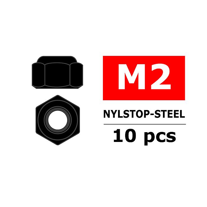 Team Corally Steel Nylstop Nut M2 Black Coated 10 Pcs