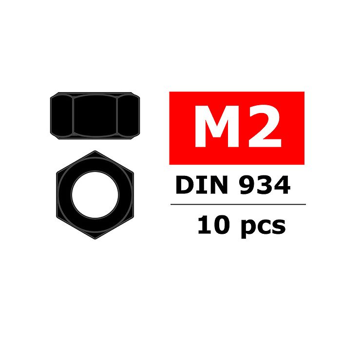 Team Corally Steel Nut M2 Black Coated 10 Pcs