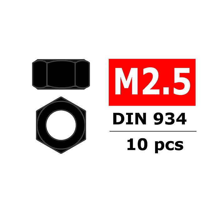 Team Corally Steel Nut M2,5 Black Coated 10 Pcs