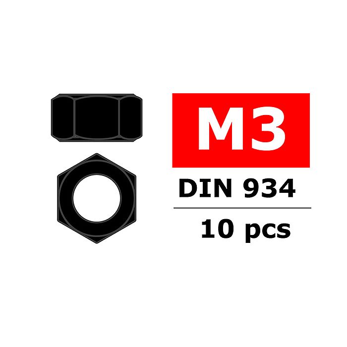 Team Corally Steel Nut M3 Black Coated 10 Pcs