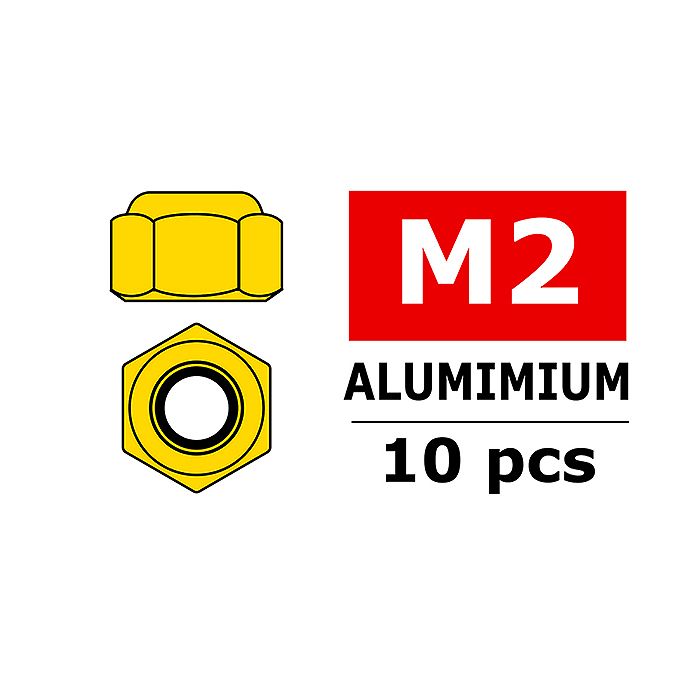 Team Corally Aluminium Nylstop Nut M2 Gold 10 Pcs