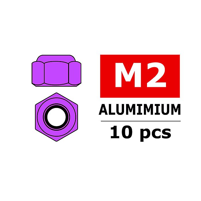 Team Corally Aluminium Nylstop Nut M2 Purple 10 Pcs