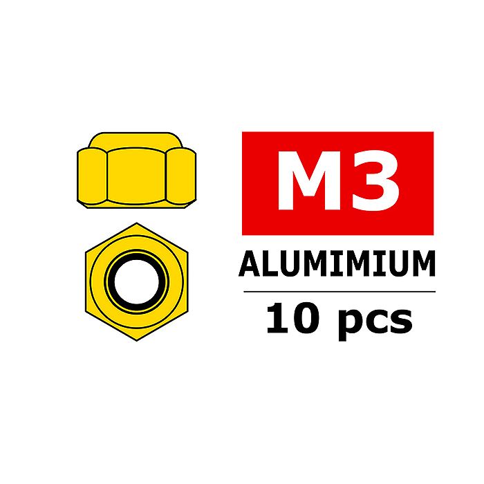 Team Corally Aluminium Nylstop Nut M3 Gold 10 Pcs