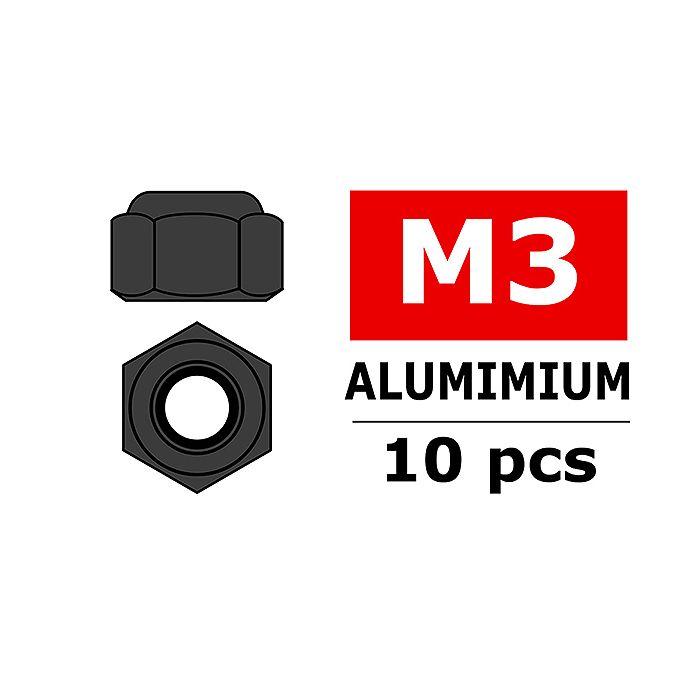Team Corally Aluminium Nylstop Nut M3 Gun Metal 10 Pcs