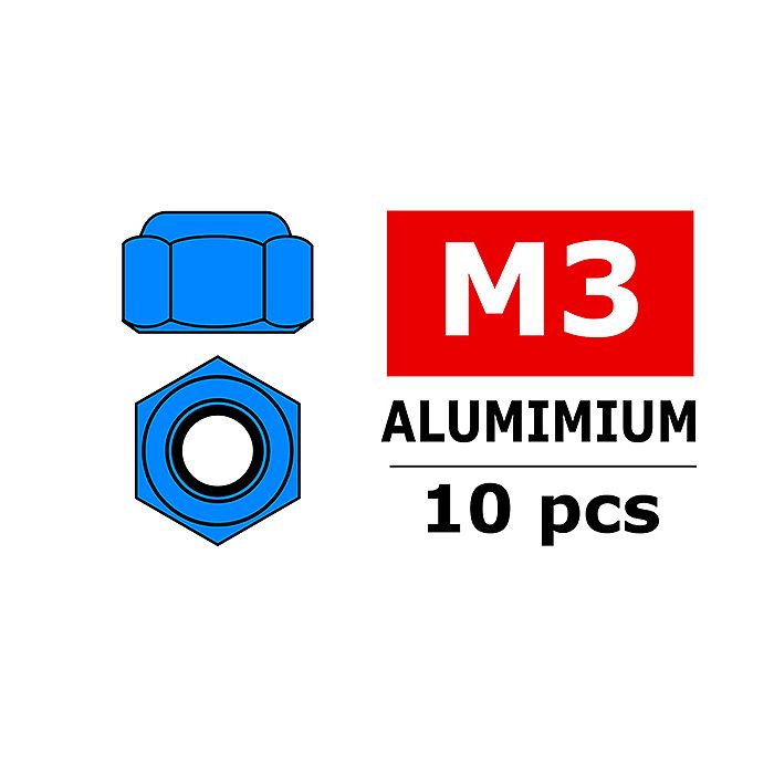 Team Corally Aluminium Nylstop Nut M3 Blue 10 Pcs