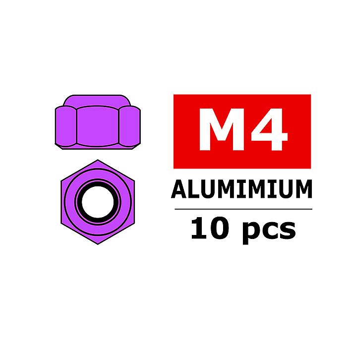 Team Corally Aluminium Nylstop Nut M4 Purple 10 Pcs
