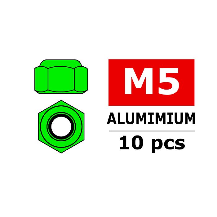 Team Corally Aluminium Nylstop Nut M5 Green 10 Pcs