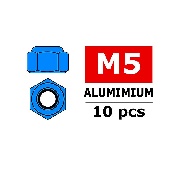 Team Corally Aluminium Nylstop Nut M5 Blue 10 Pcs