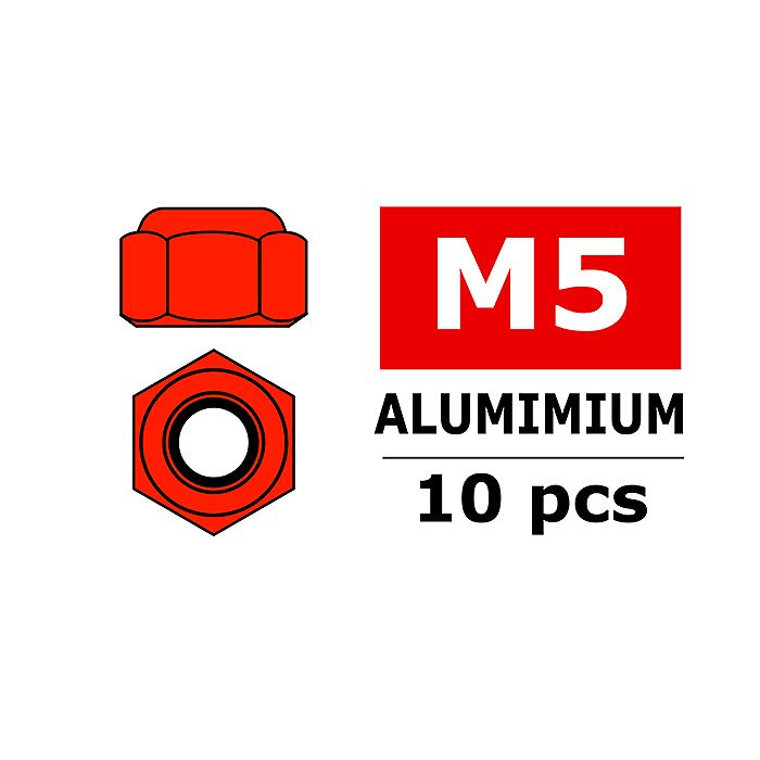 Team Corally Aluminium Nylstop Nut M5 Red 10 Pcs