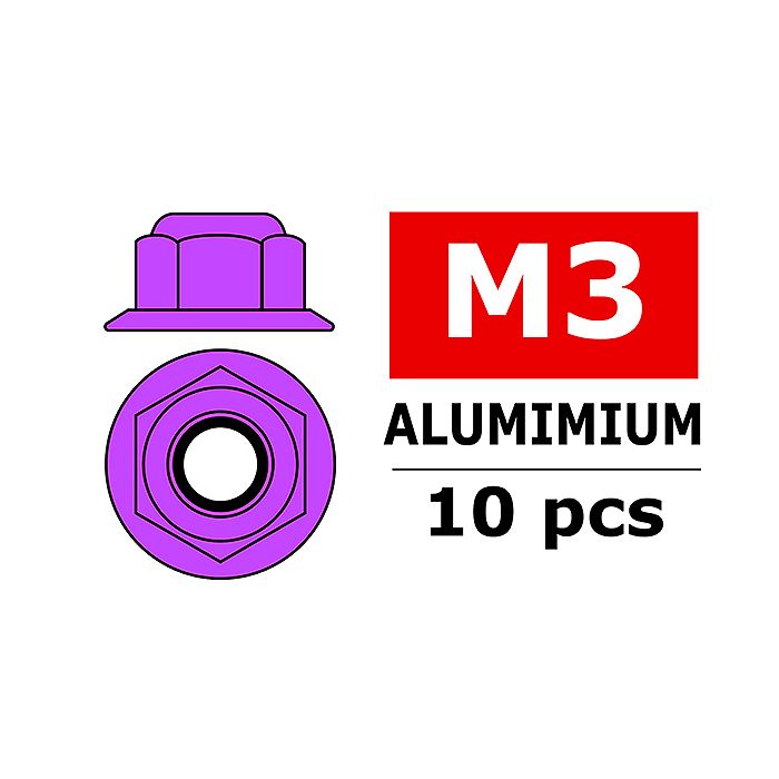 Team Corally Aluminium Nylstop Nut M3 Flanged Purple 10