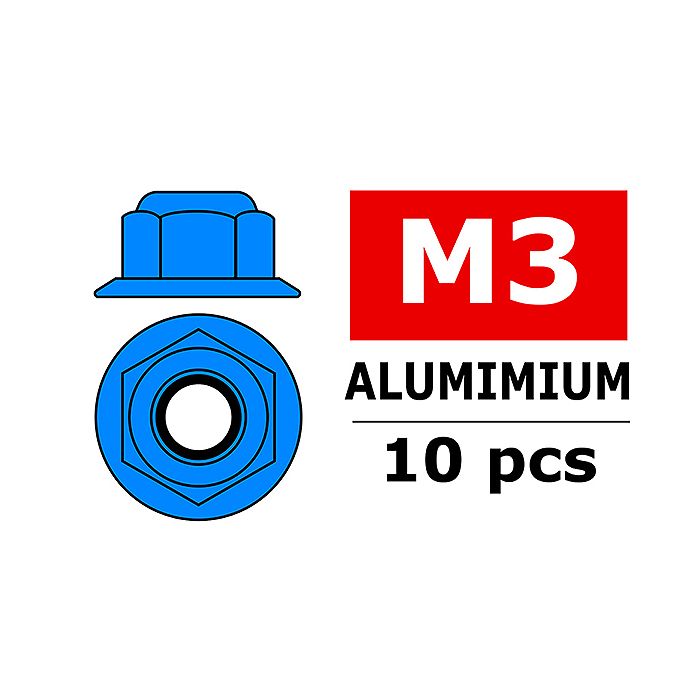 Team Corally Aluminium Nylstop Nut M3 Flanged Blue 10 P