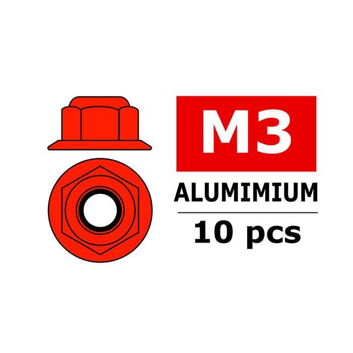 Team Corally Aluminium Nylstop Nut M3 Flanged Red 10 Pc