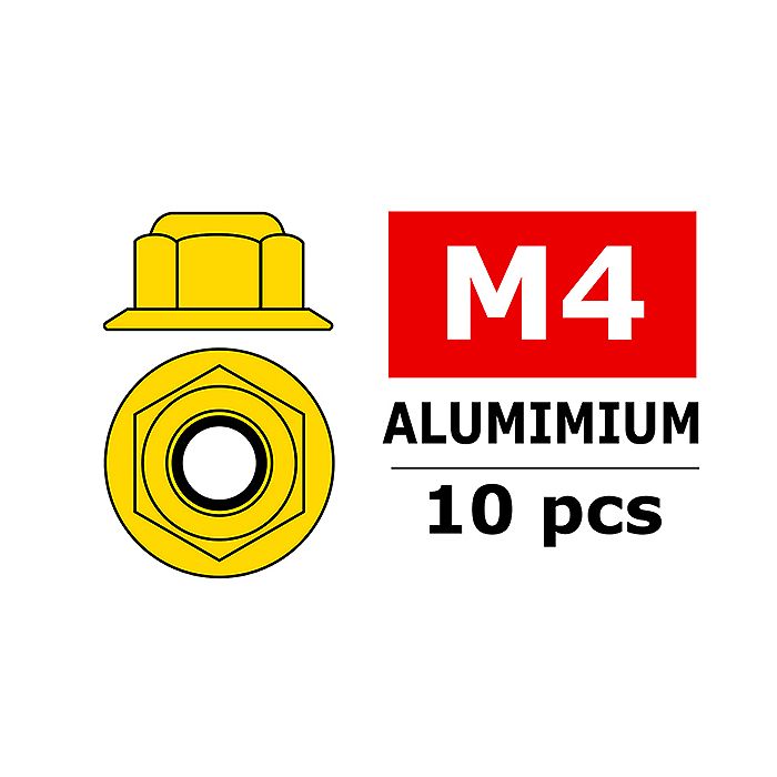 Team Corally Aluminium Nylstop Nut M4 Flanged Gold 10 P