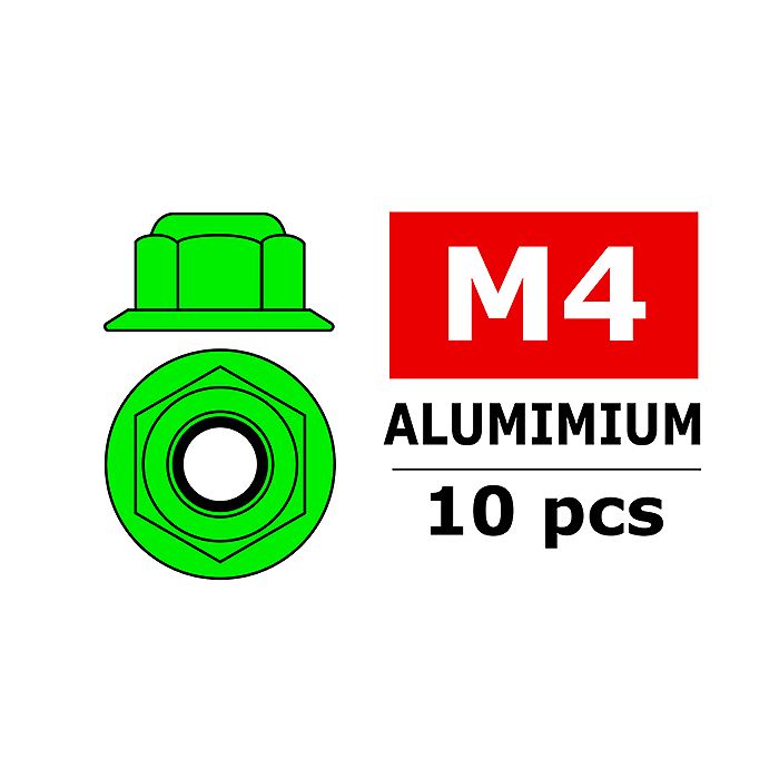 Team Corally Aluminium Nylstop Nut M4 Flanged Green 10