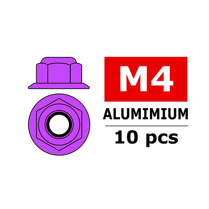 Team Corally Aluminium Nylstop Nut M4 Flanged Purple 10