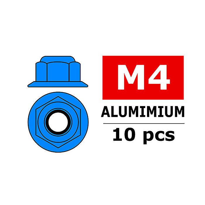 Team Corally Aluminium Nylstop Nut M4 Flanged Blue 10 P