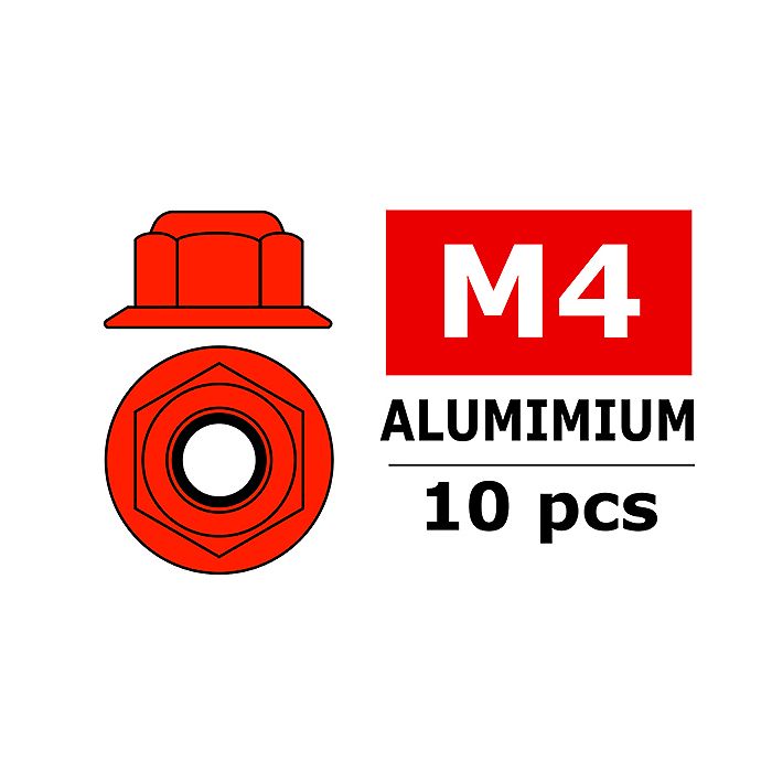 Team Corally Aluminium Nylstop Nut M4 Flanged Red 10 Pc