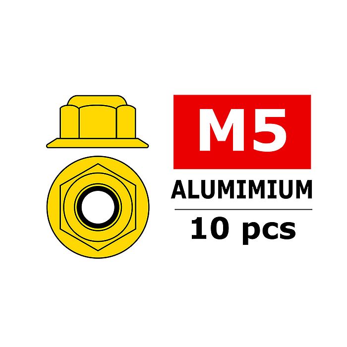 Team Corally Aluminium Nylstop Nut M5 Flanged Gold 10 P