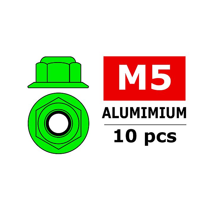Team Corally Aluminium Nylstop Nut M5 Flanged Green 10