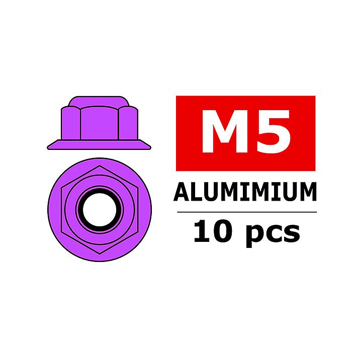 Team Corally Aluminium Nylstop Nut M5 Flanged Purple 10