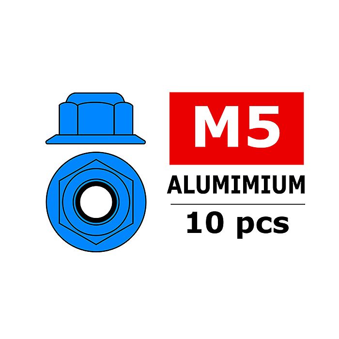 Team Corally Aluminium Nylstop Nut M5 Flanged Blue 10 P