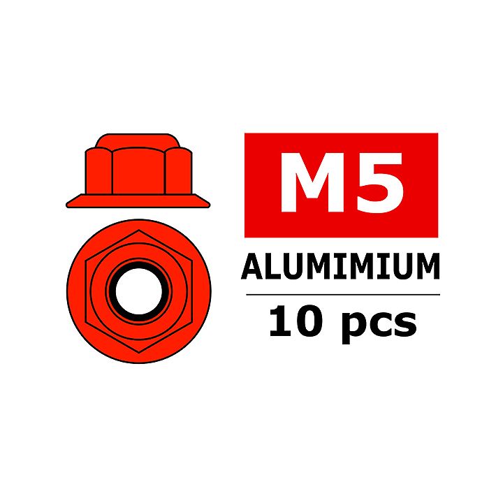 Team Corally Aluminium Nylstop Nut M5 Flanged Red 10 Pc