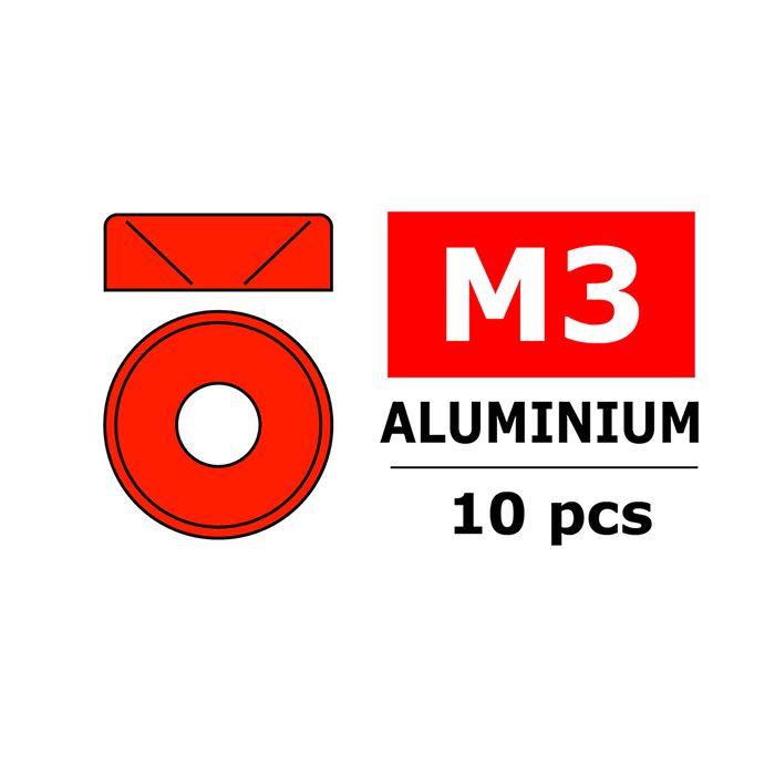 Corally Aluminium Washer For M3 Fh Screws Od=8mm Red 10pcs
