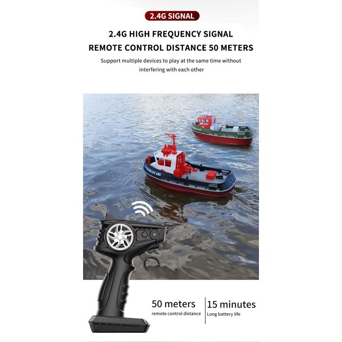 Heng Long 1/72 RTR RC Detailed Scale Tug Boat (280mm) w/ Lights - Black
