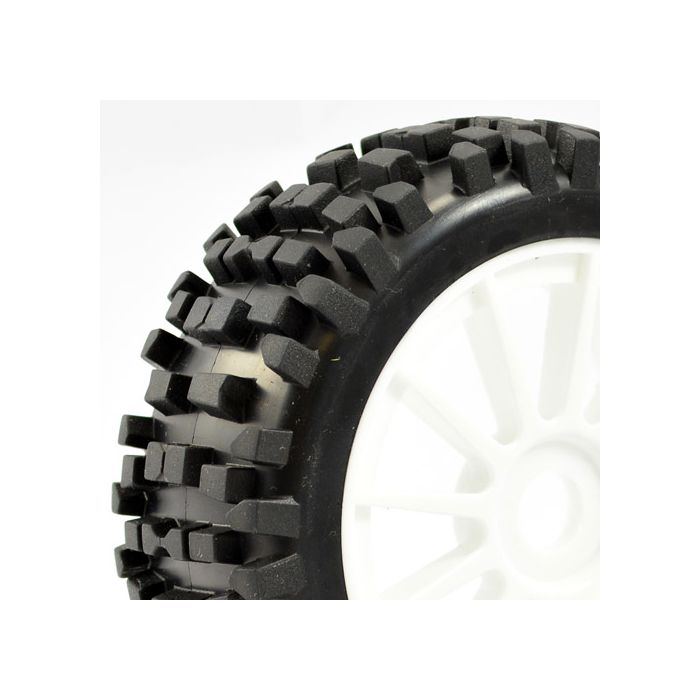 FASTRAX 1/8TH PREMOUNTED BUGGY TYRES 'ROCK-BLOCK/12 SPOKE'
