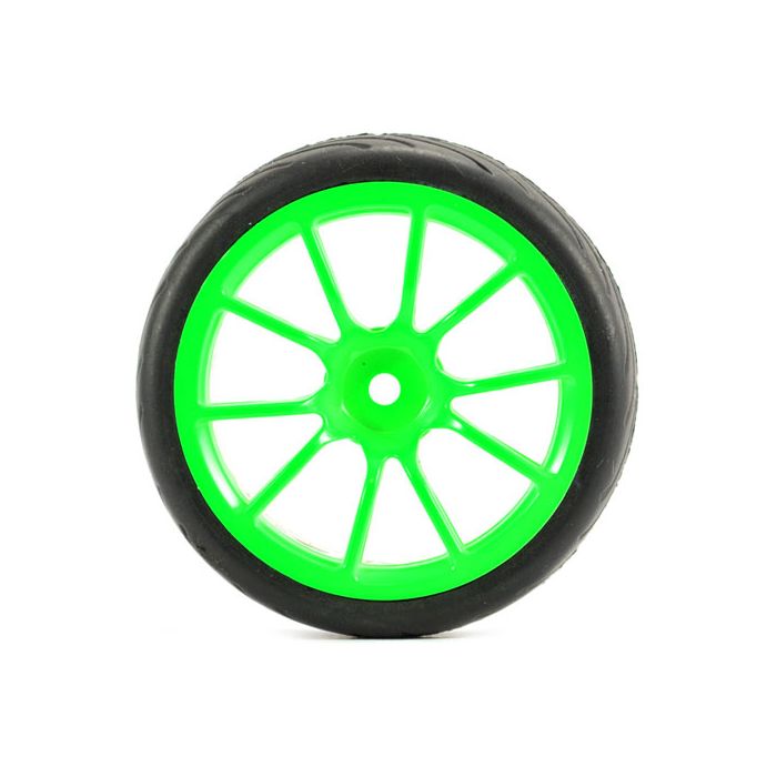 FASTRAX 1/10 STREET/TREAD TYRE 10SP NEON GREEN WHEEL