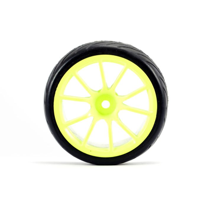Fastrax 1/10th Street Tread Tyres on Neon Yellow Spoke Wheels Set of 4
