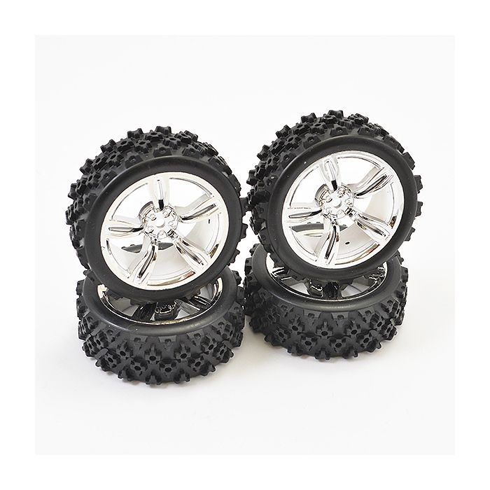 FASTRAX 1/10TH TOURING WHEEL/ RALLY BLOCK 5-SPOKE CHROME (4)