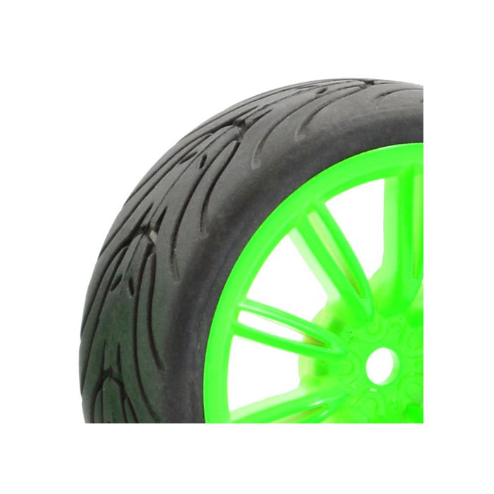 FASTRAX 1/10 STREET/TREAD TYRE 20SP NEON GREEN WHEEL