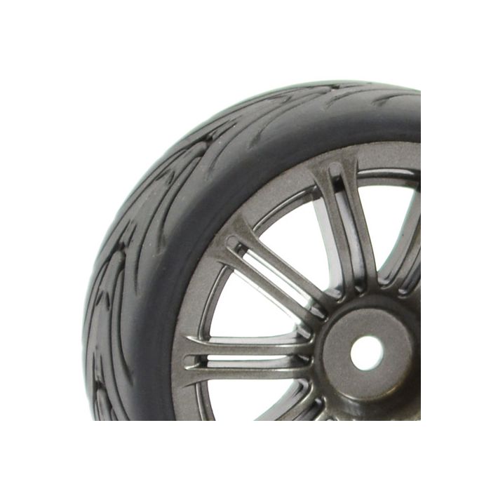 FASTRAX 1/10 STREET/TREAD TYRE 20SP GUN METAL WHEEL