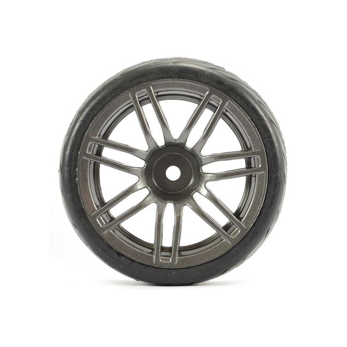 FASTRAX 1/10 STREET/TREAD TYRE 14SP GUN METAL WHEEL